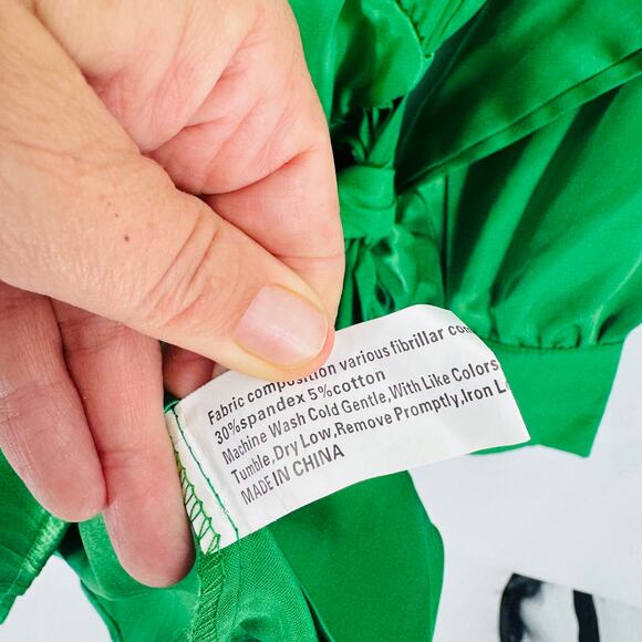 Sunday Up Green Satin Tie-Waist Mini Dress Size Large Holiday Party Cocktail - Picture 5 of 6